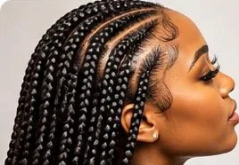 Side profile of a woman with cornrows