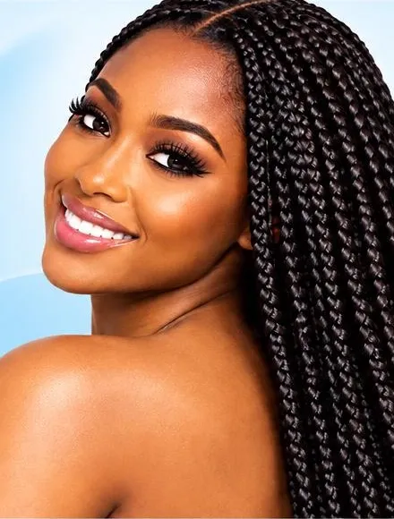 Woman wearing long box braids